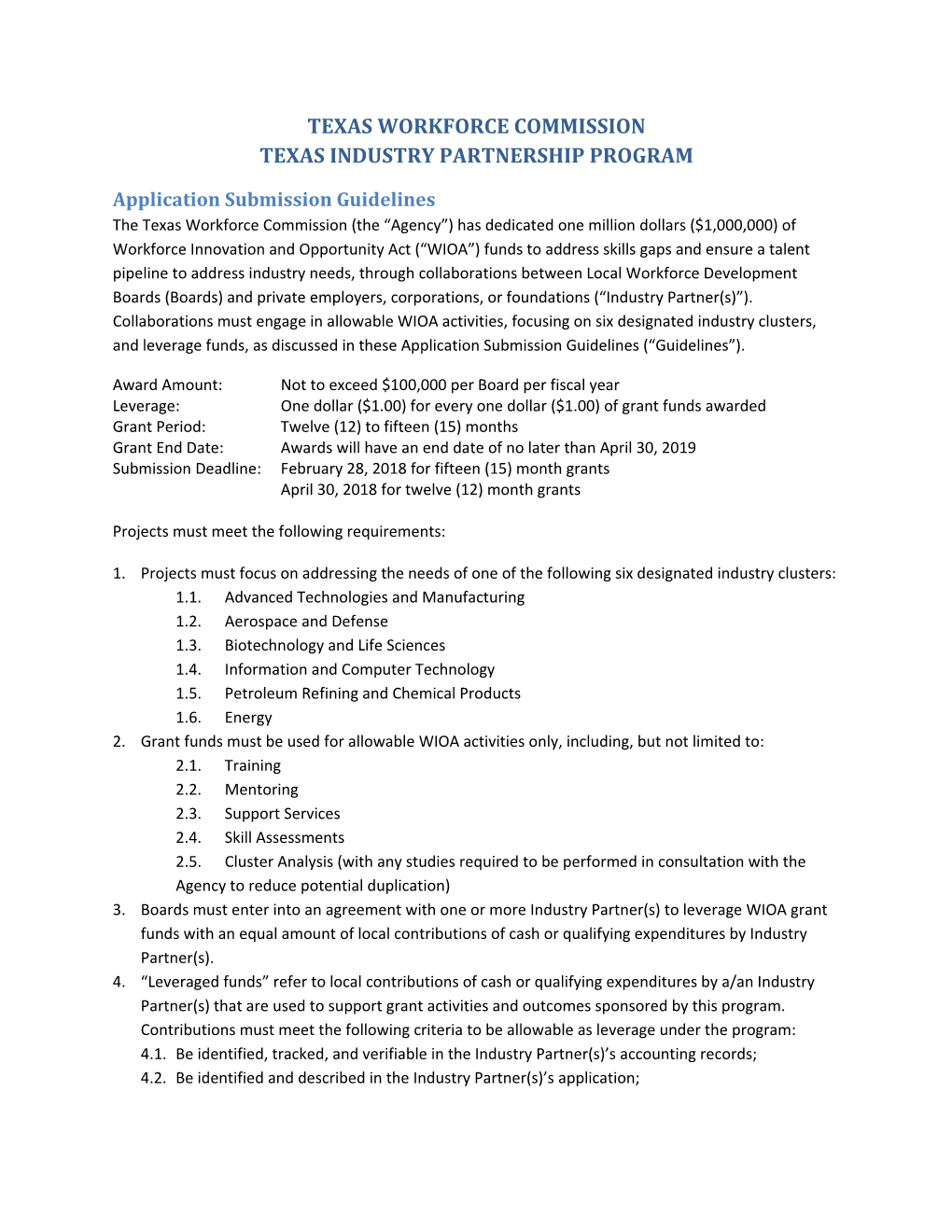 High Demand Job Training Program Application Guidelines & Form