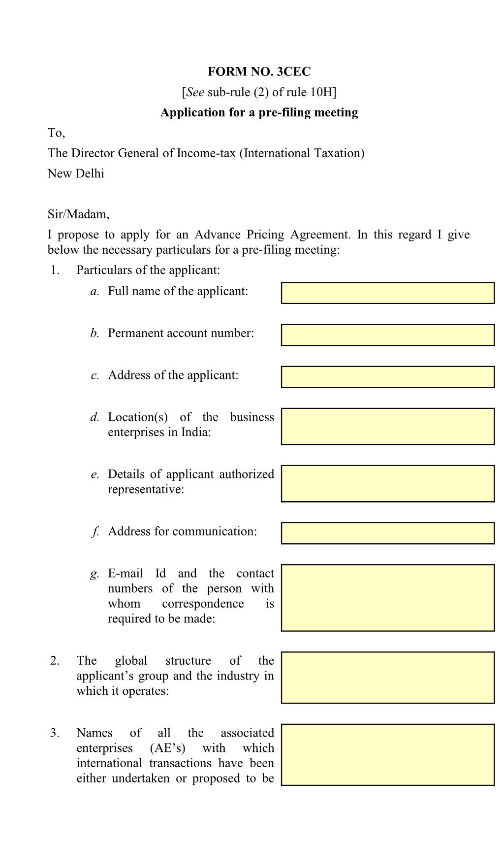 Application for a Pre-Filing Meeting