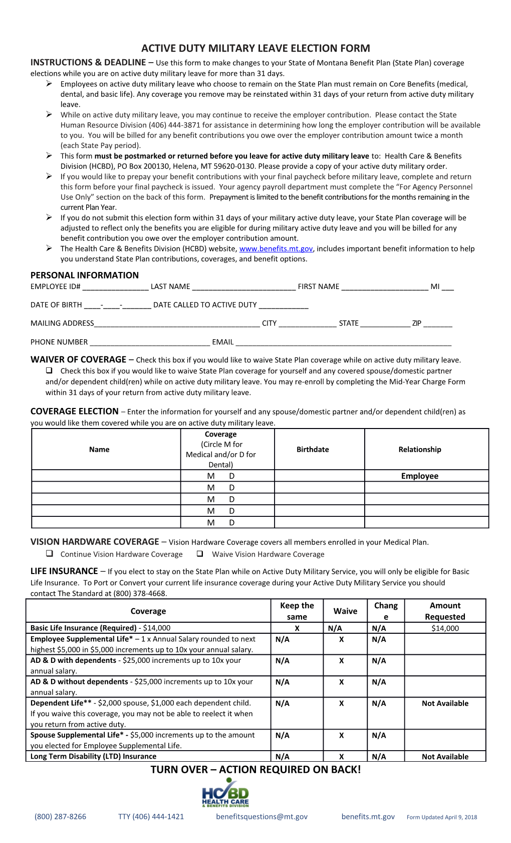 Active Duty Military Leave Election Form