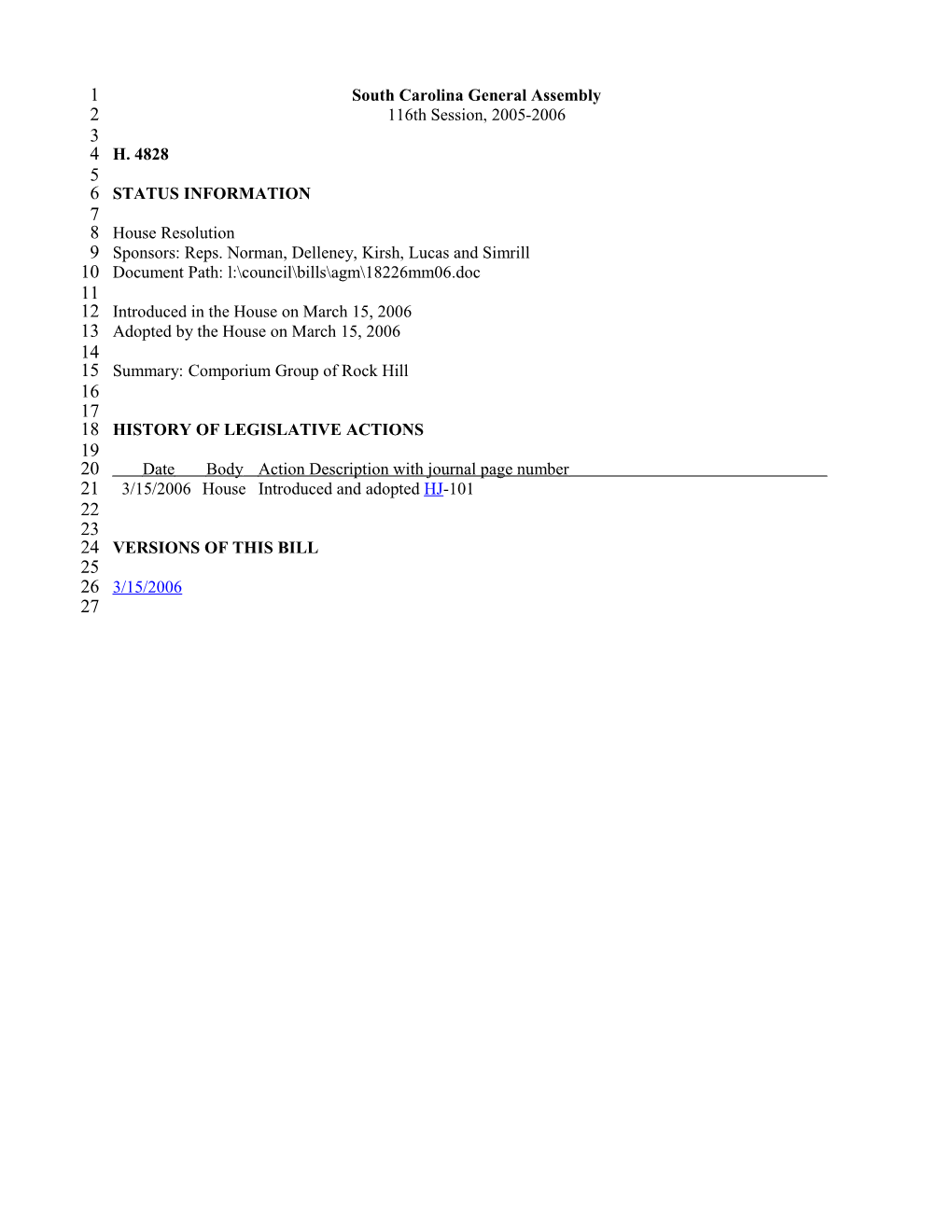 2005-2006 Bill 4828: Comporium Group of Rock Hill - South Carolina Legislature Online