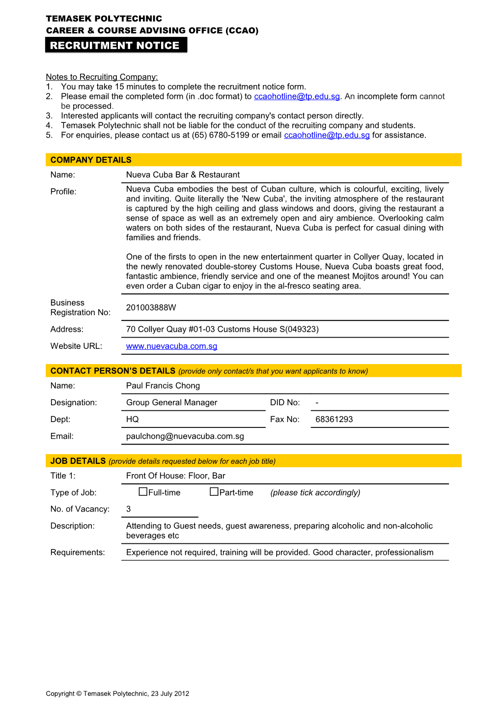 CCAO Recruitment Notice 2010