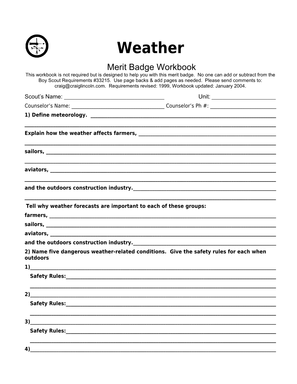 Weather P. 5 Merit Badge Workbook Scout's Name: ______