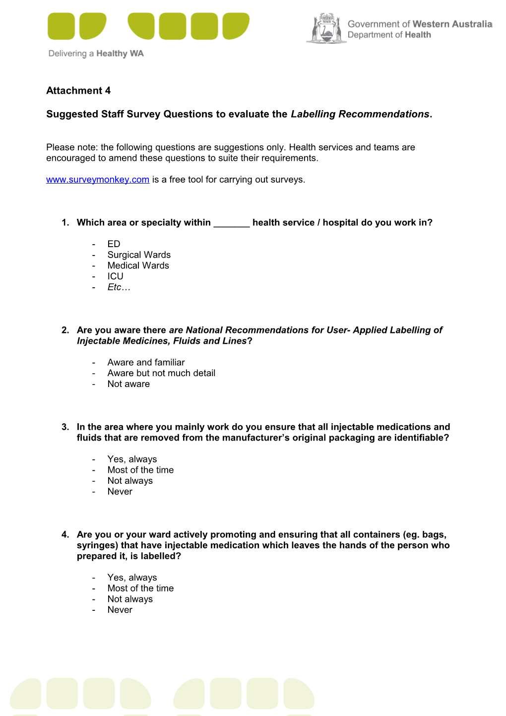 Staff Survey on National Labelling Recommendations