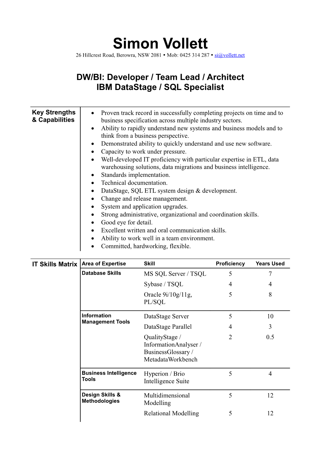 DW/BI: Developer / Team Lead / Architect