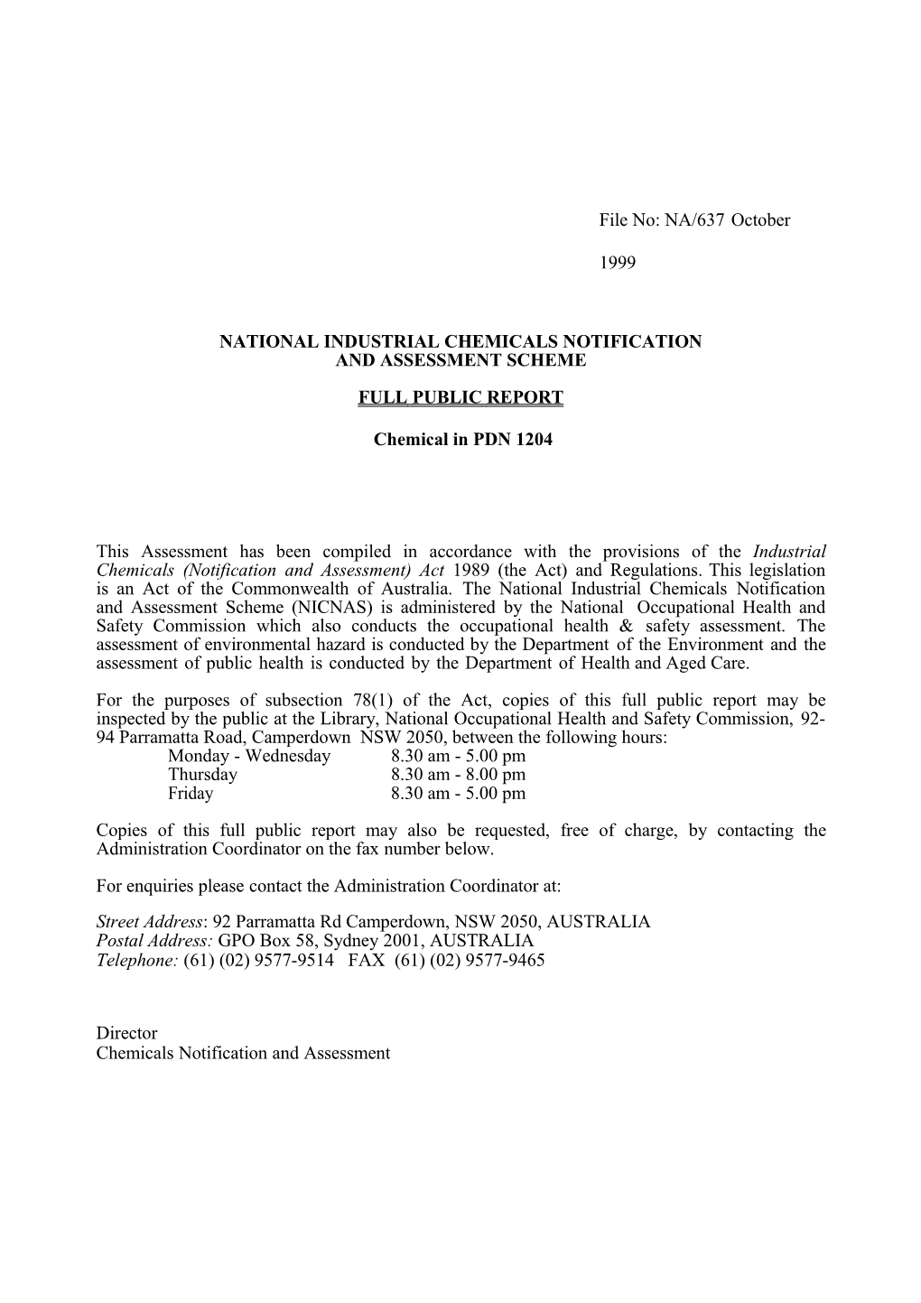 National Industrial Chemicals Notification and Assessment Scheme s11