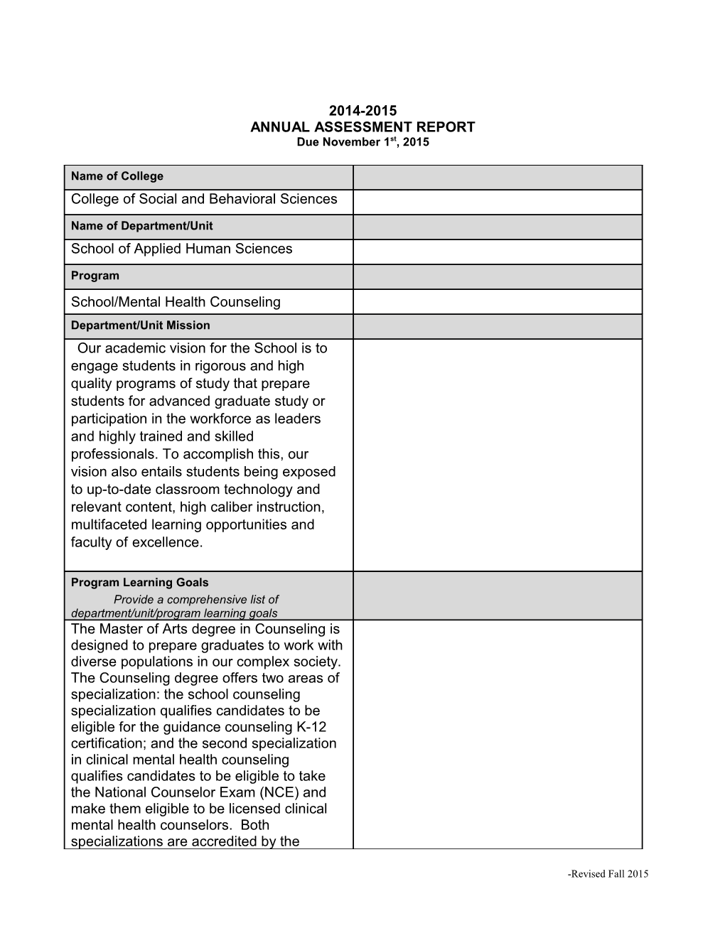 Follow-Up Report on Changes Recommended in 2013-2014