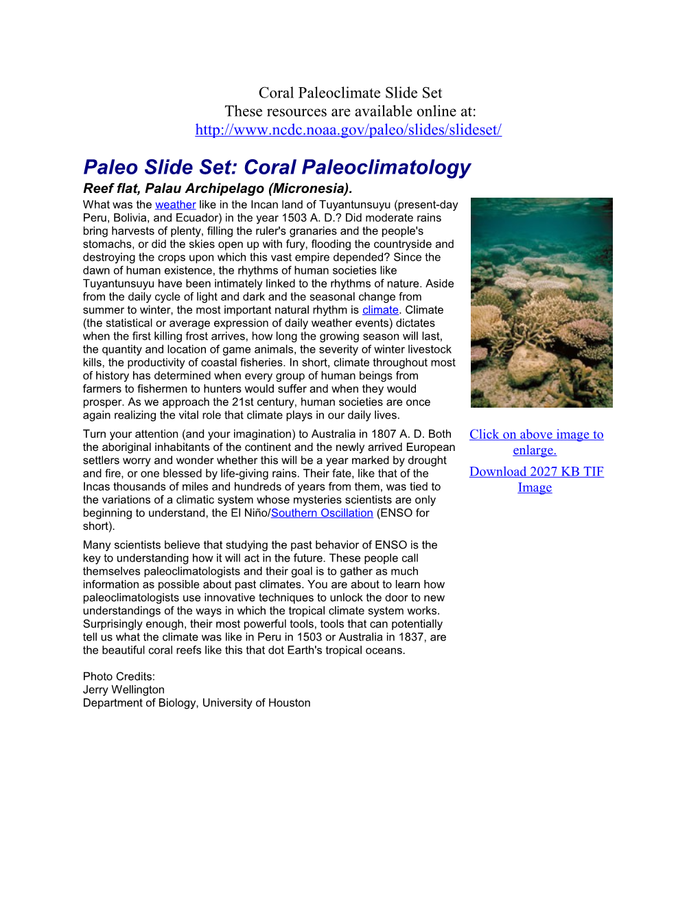 Coral Paleoclimate Slide Set