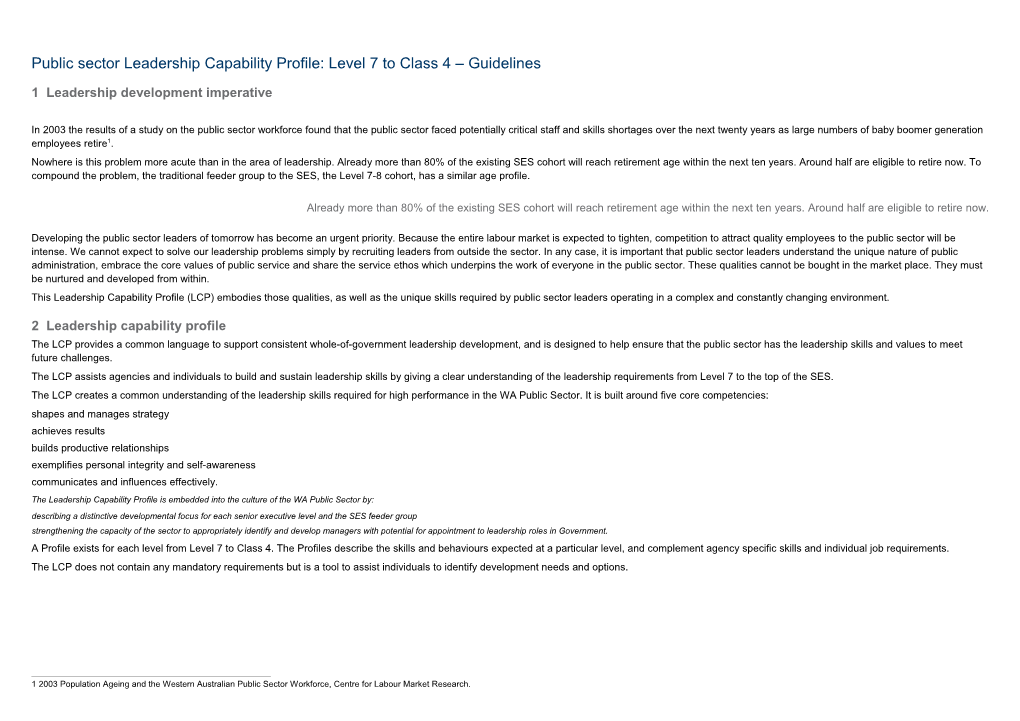 Public Sector Leadership Capability Profile: Level 7 to Class 4 Guidelines