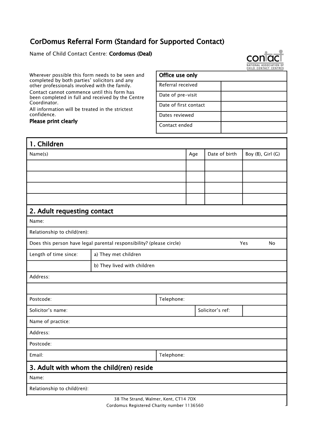 Cordomus Referral Form (Standard for Supported Contact)