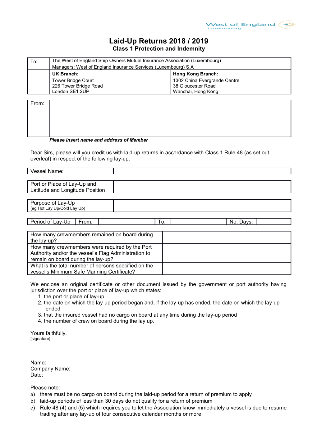 Laid-Up Return Declaration