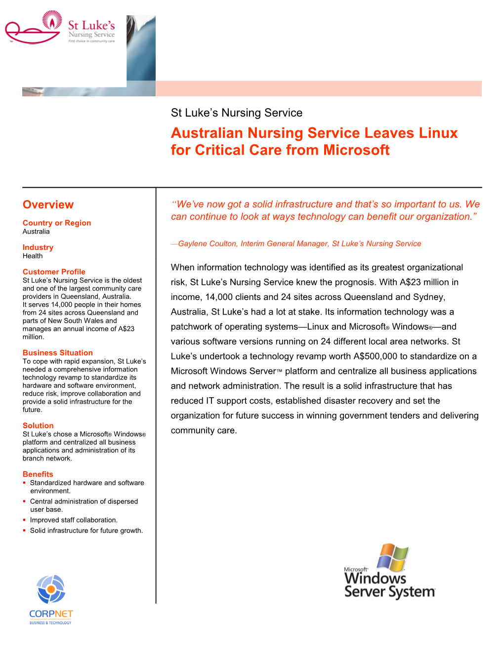 Australian Nursing Service Leaves Linux for Critical Care from Microsoft