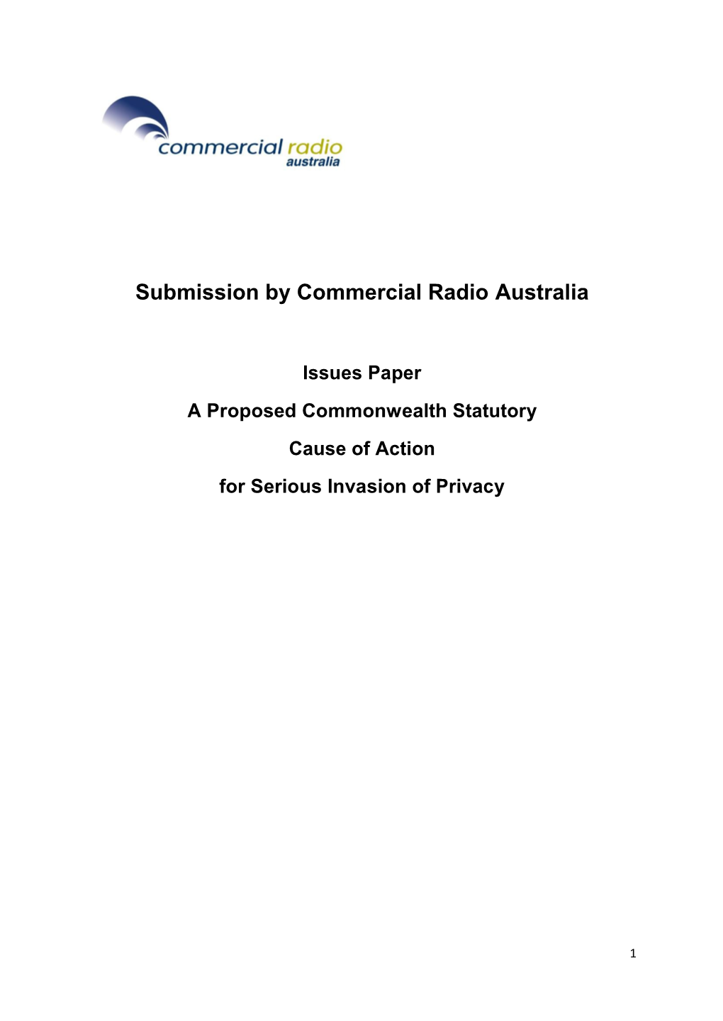 Submission - Right to Sue for Serious Invasion of Personal Privacy - Commercial Radio Australia