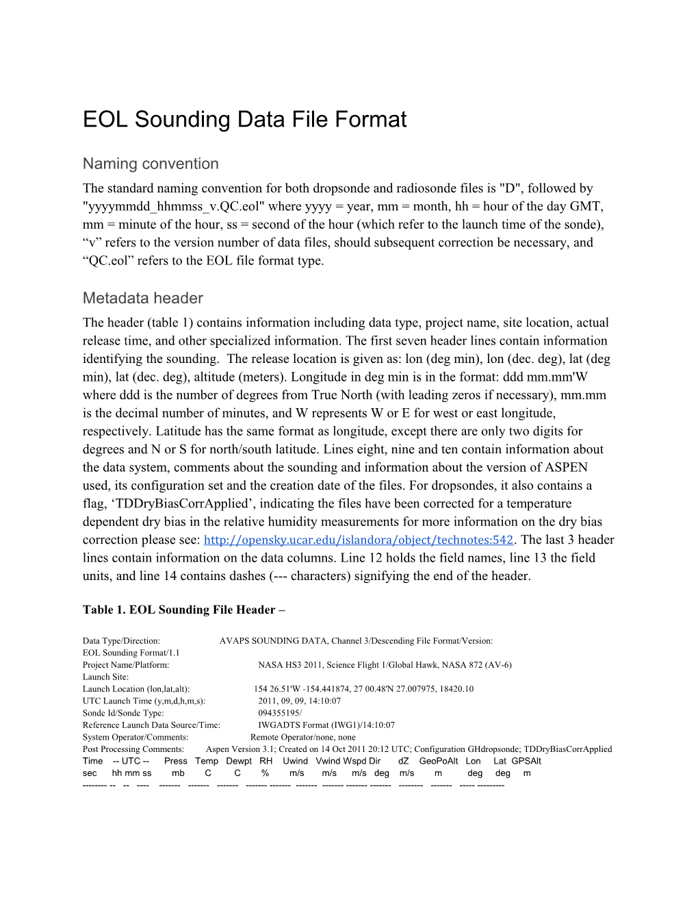 EOL Sounding Data File Format