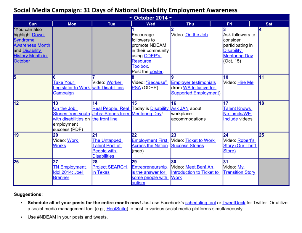 Social Media Campaign: 31 Days of National Disability Employment Awareness