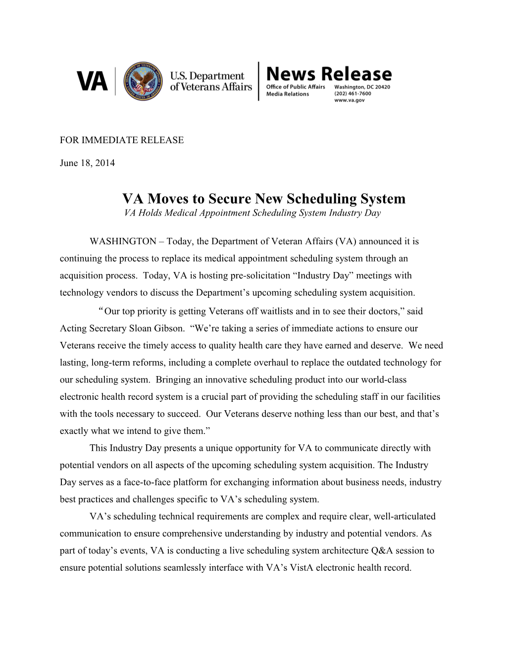 VA Moves to Secure New Scheduling System