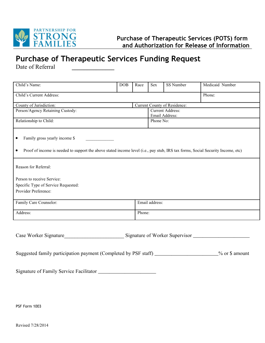 Pots Referral Packet Checklist