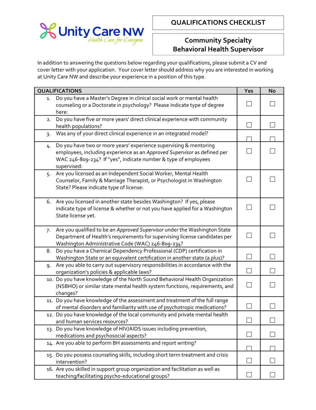 Minimum Qualifications Checklist