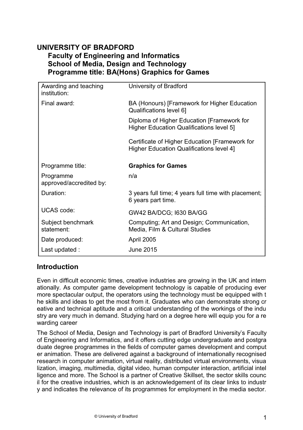 UNIVERSITY of Bradfordfaculty of Engineering and Informatics School of Media, Design And