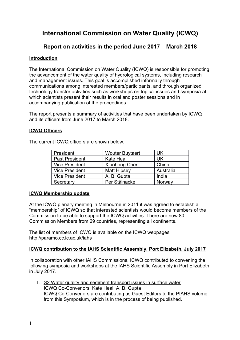 International Commission on Water Quality (ICWQ)