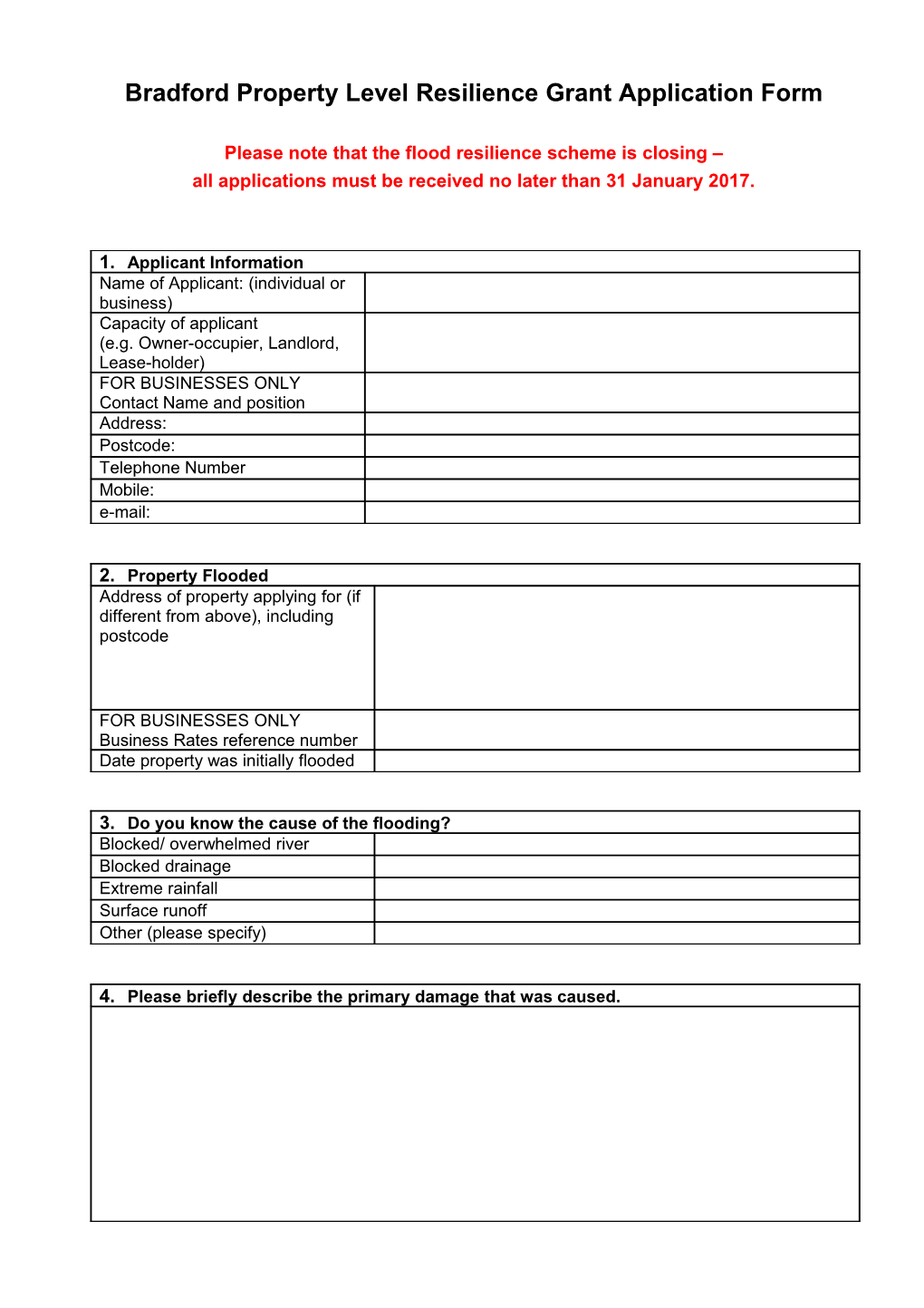 DRAFT Bradford Property Level Resilience Grant Application Form