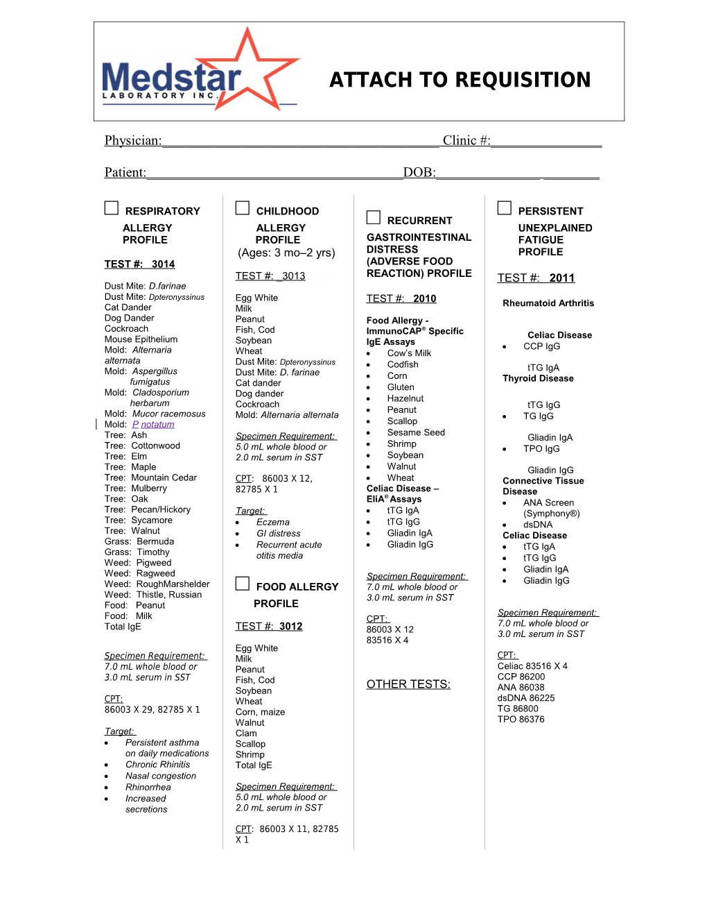 Immunocap Allergen Requisition