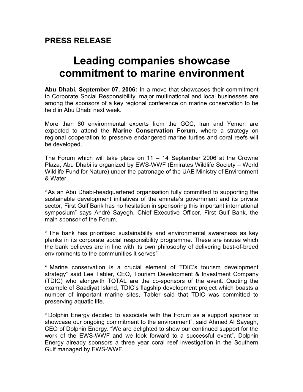 Leading Companies Showcase Commitment to Marine Environment