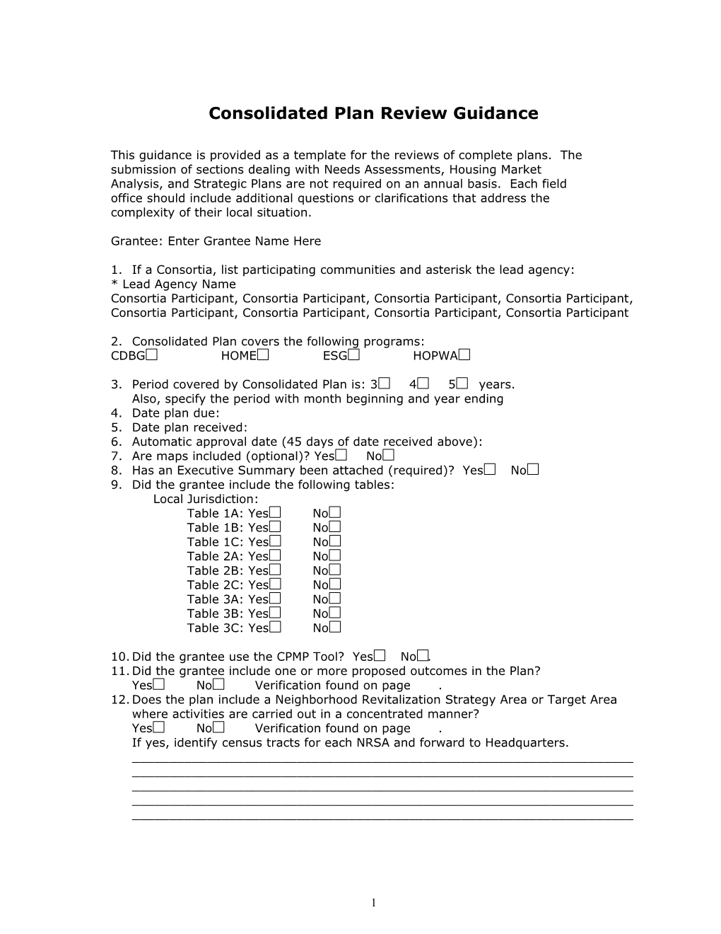 Consolidated Plan Review Guidance
