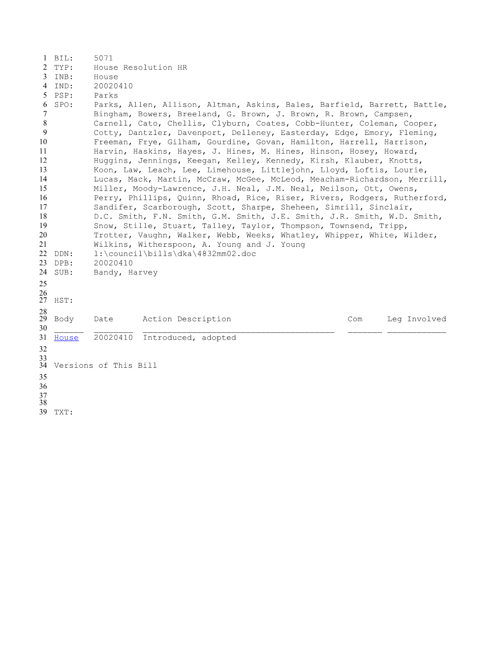 2001-2002 Bill 5071: Bandy, Harvey - South Carolina Legislature Online