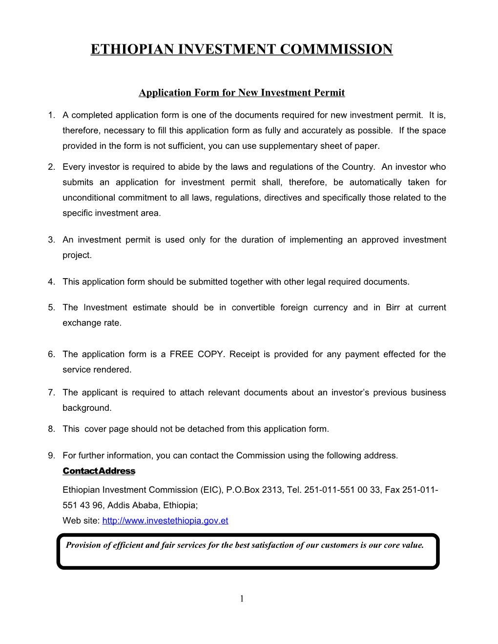 Application Form for New Investment Permit