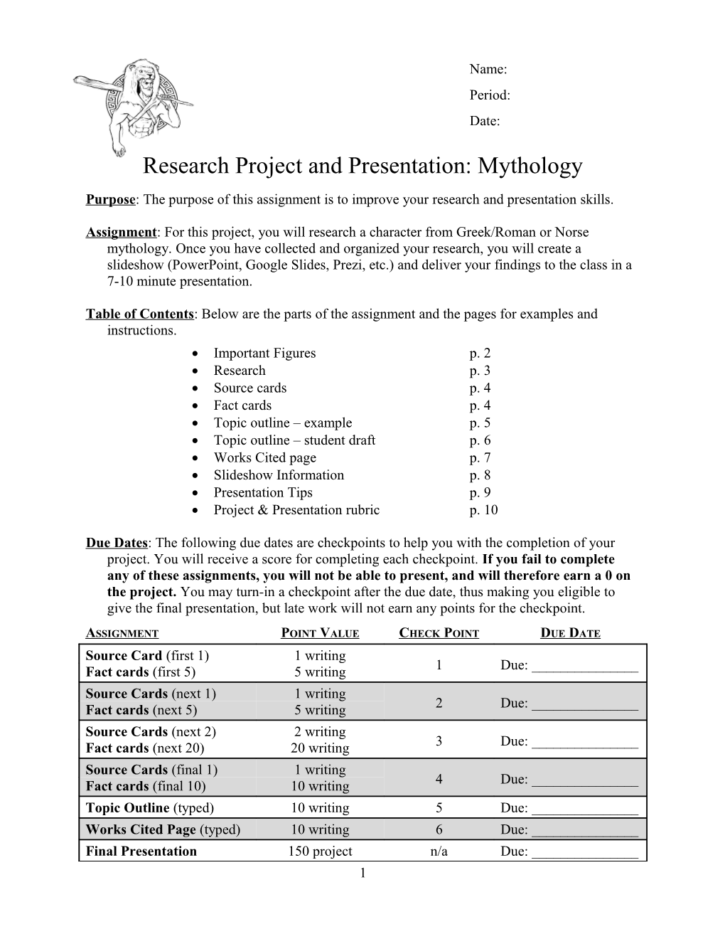 Research Project and Presentation: Mythology