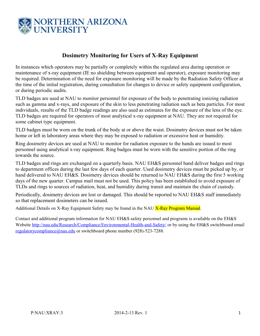 Dosimetry Monitoring for Users of X-Ray Equipment