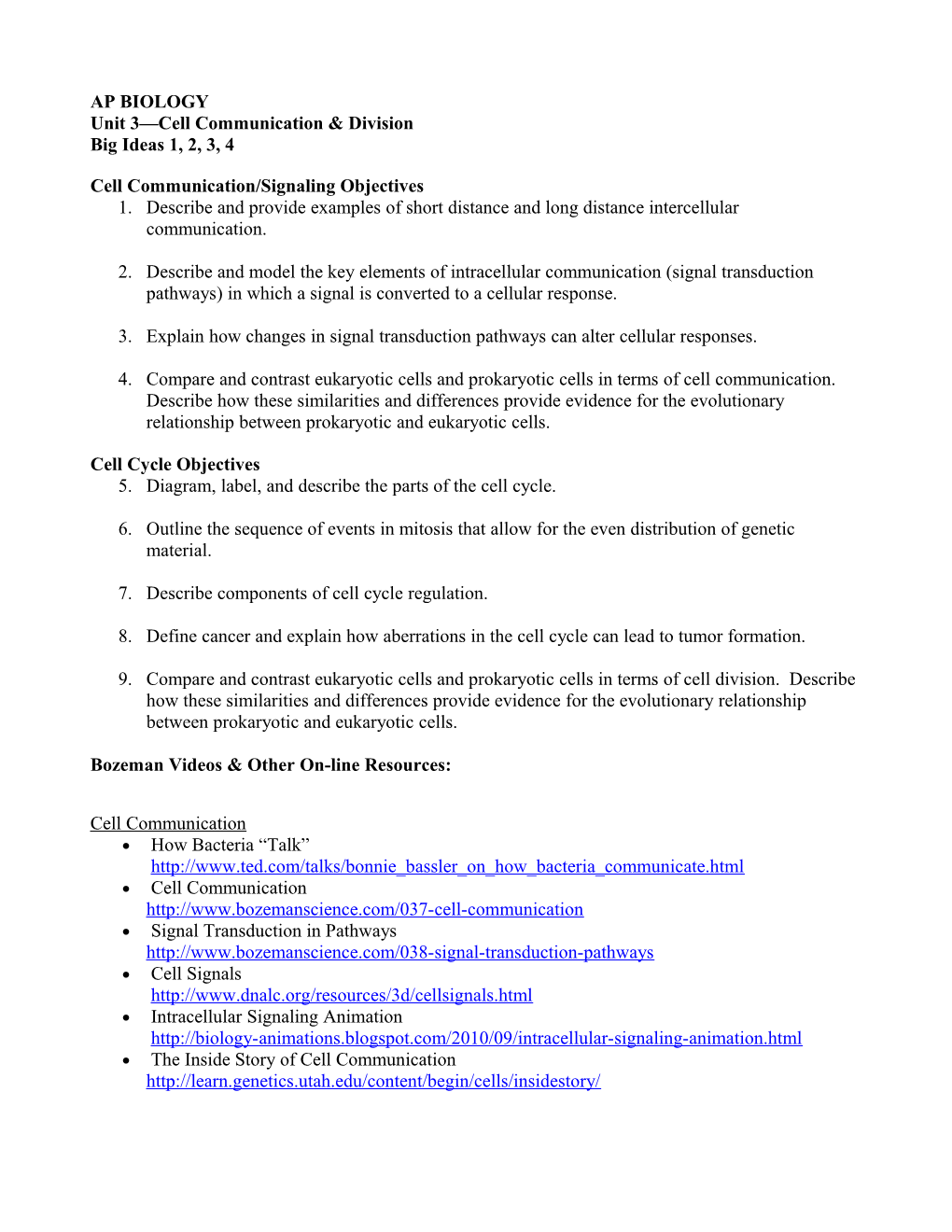 Unit 3 Cell Communication & Division