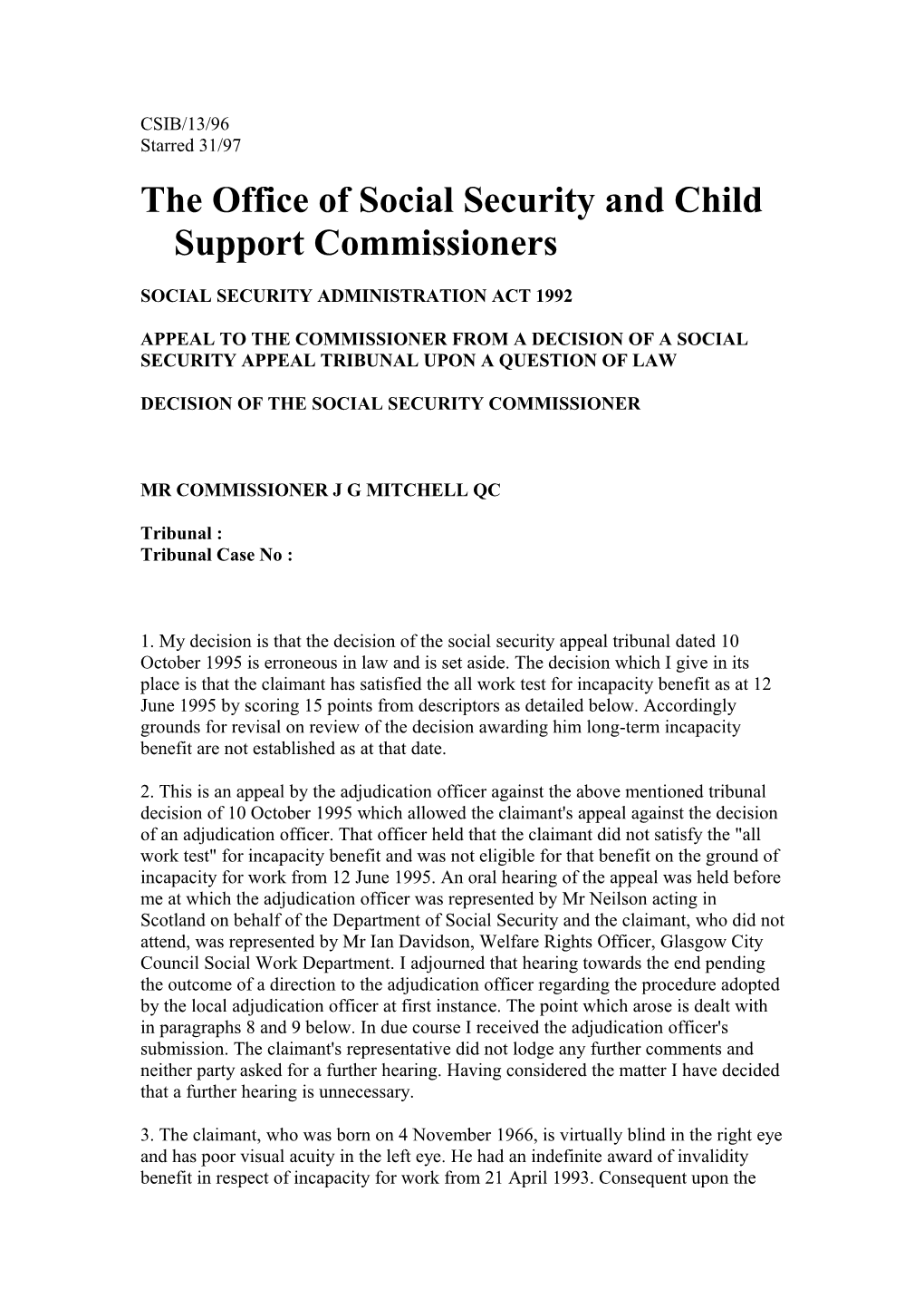 The Office of Social Security and Child Support Commissioners s1