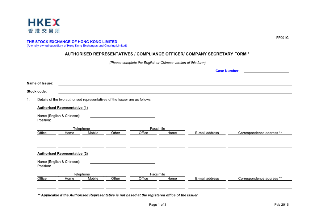 Standard Authorized Representatives Form