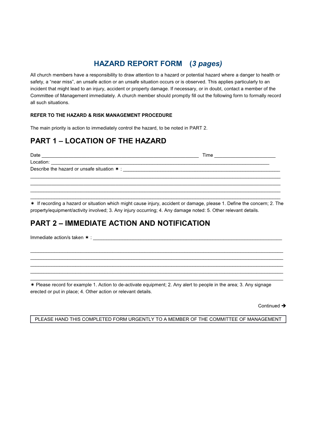 HAZARD REPORT FORM(3 Pages)