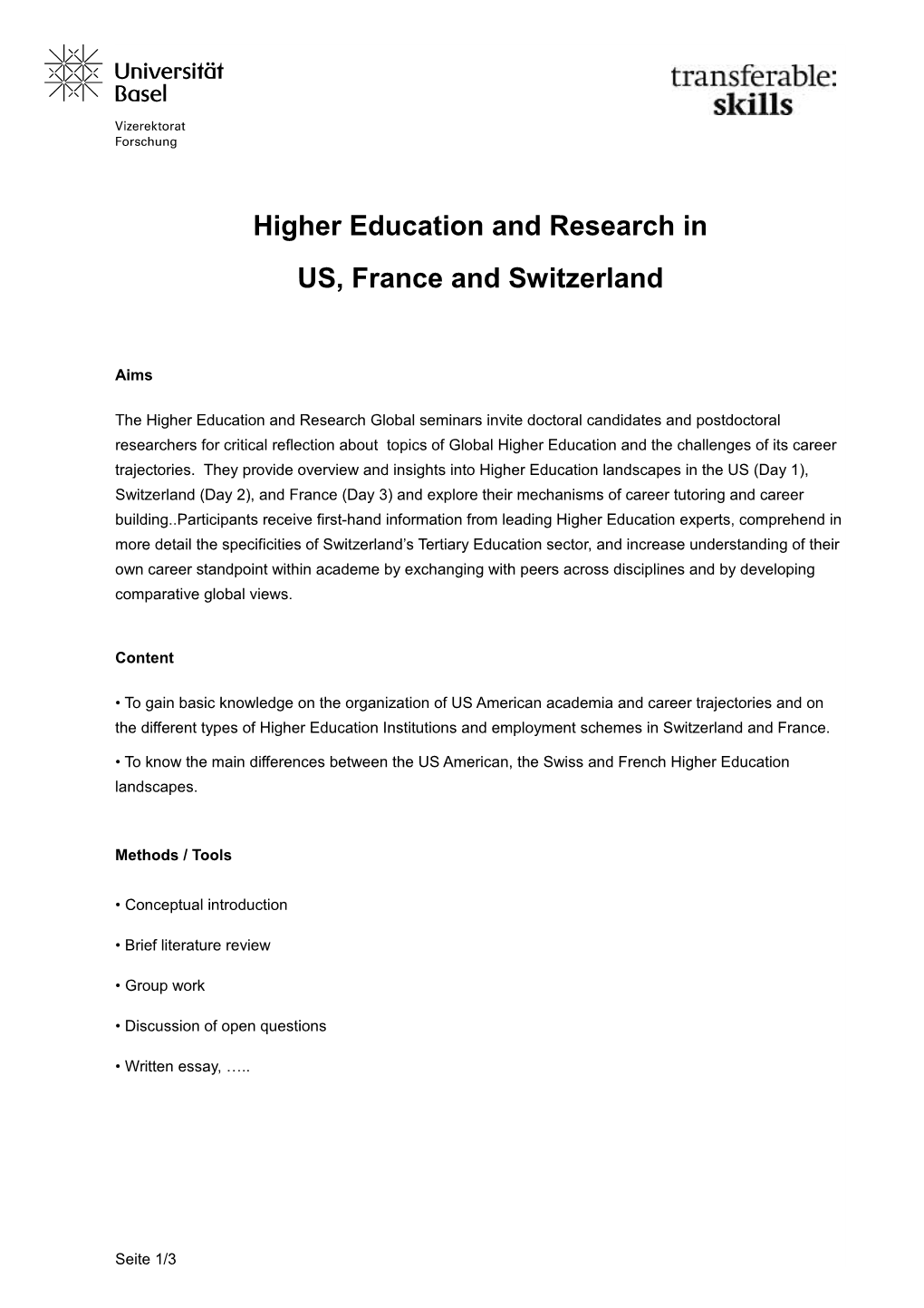 Higher Education and Research In