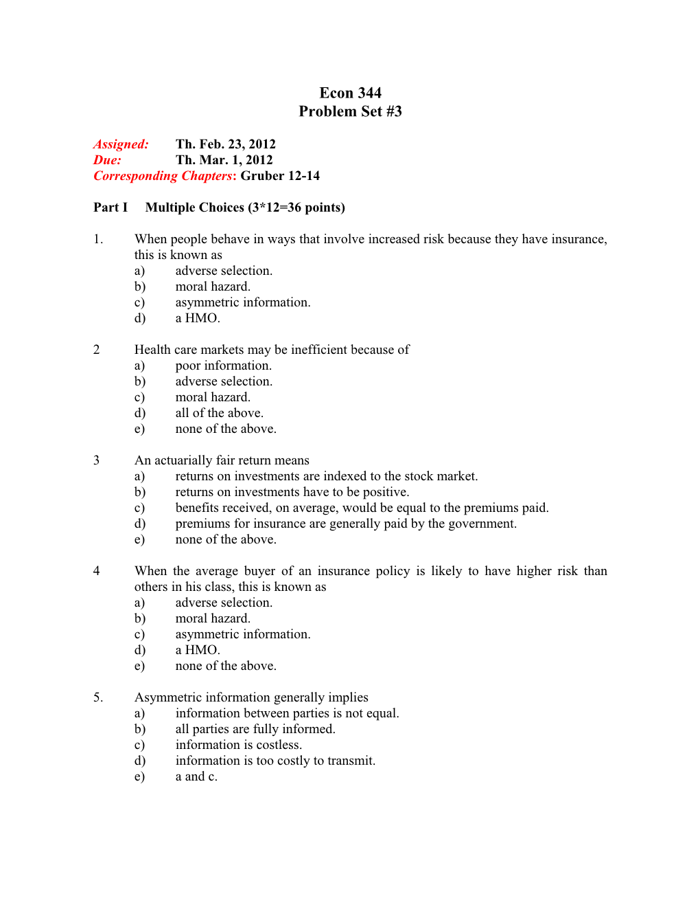 Part I Multiple Choices (3*12=36 Points)