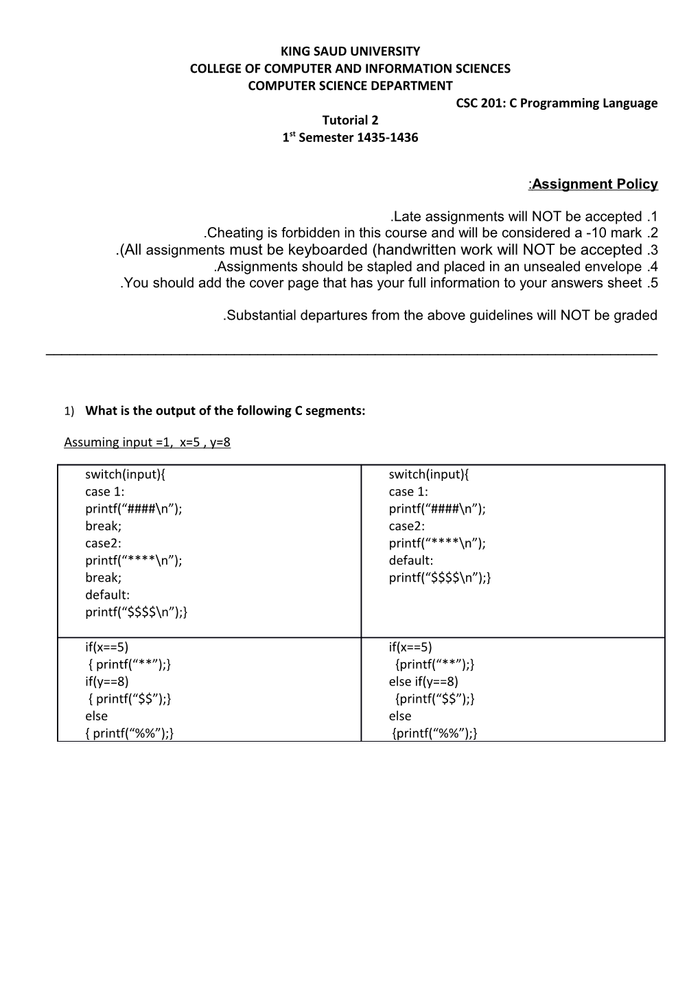 Assignment Policy