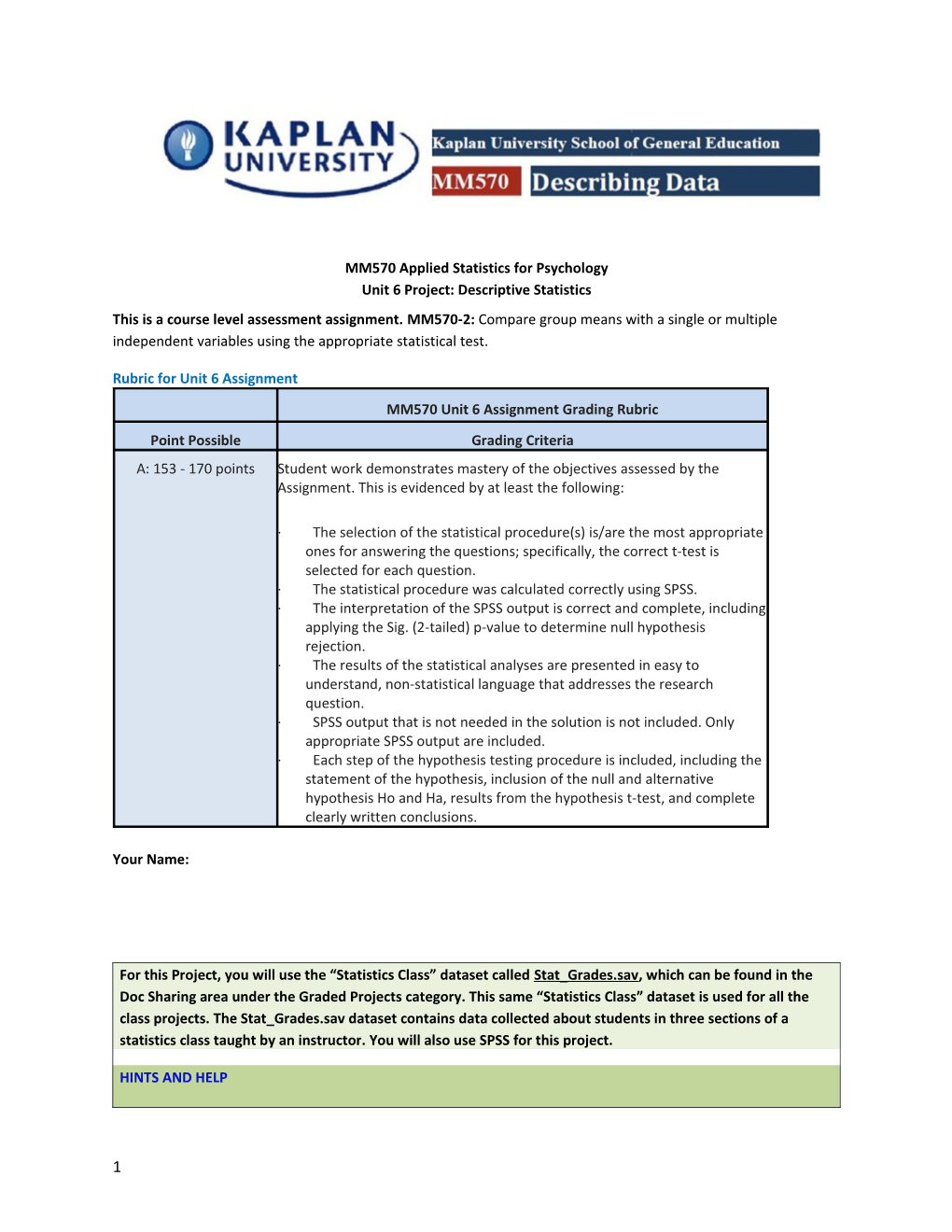 MM570 Applied Statistics for Psychology