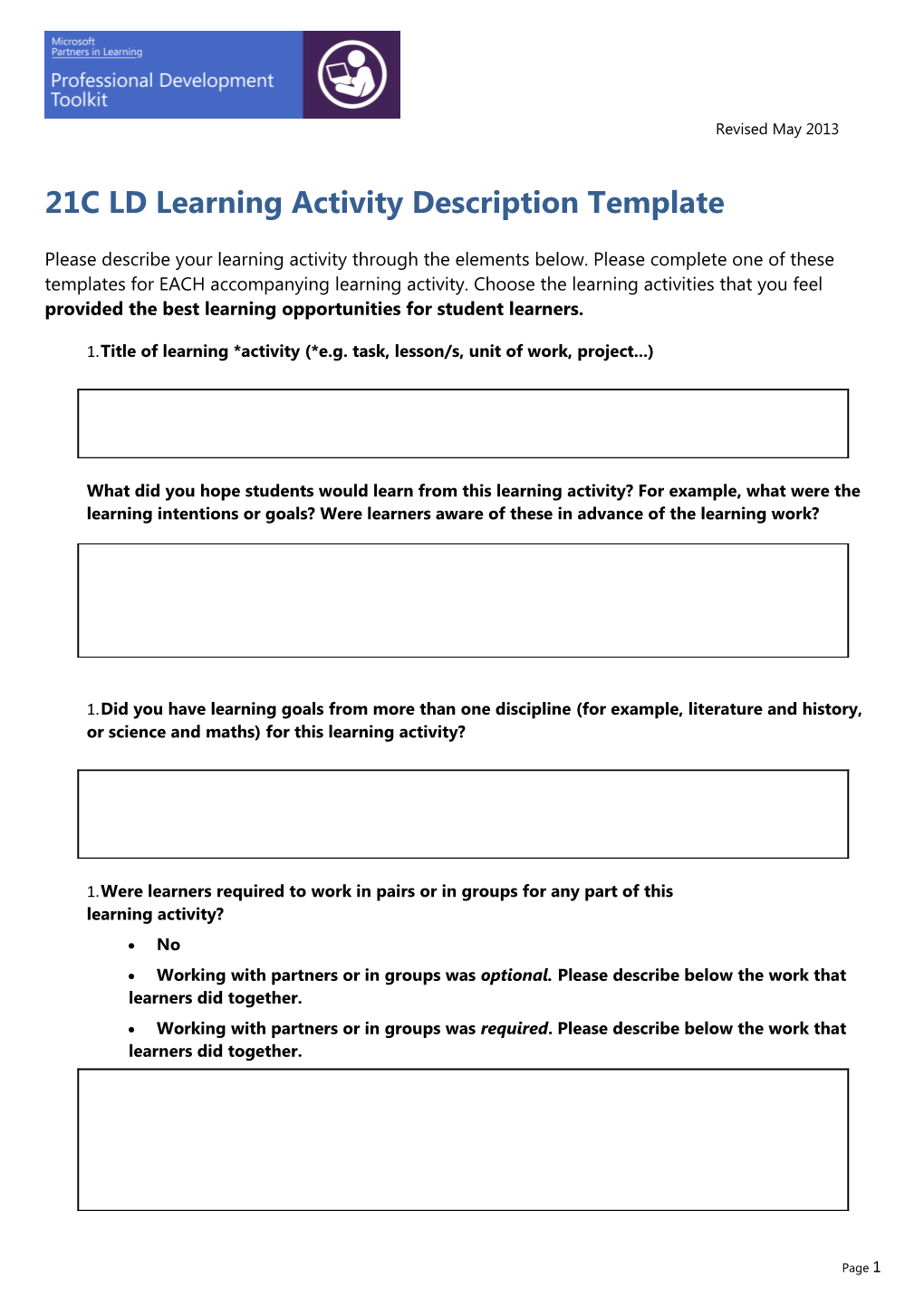 21C LD Learning Activity Description Template