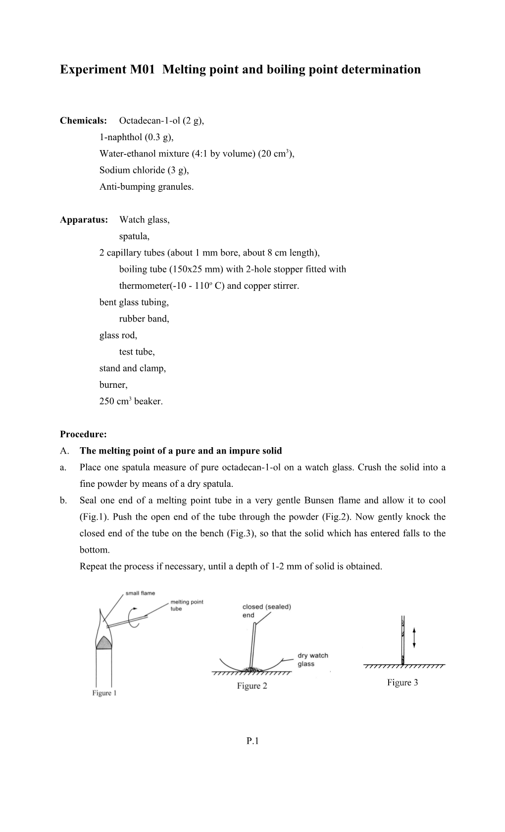 Experiment M01 Melting Point and Boiling Point Determination