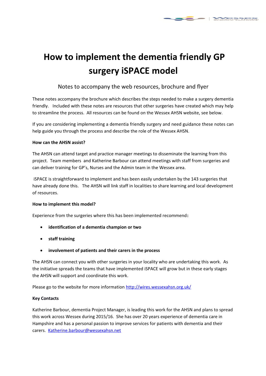 How to Implement the Dementia Friendly GP Surgery Ispace Model