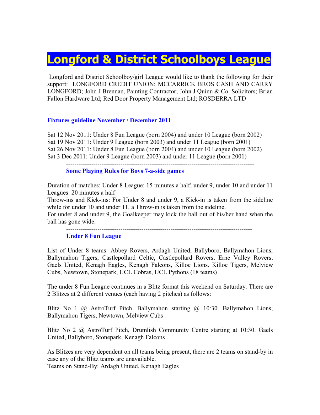 Longford & District Schoolboys League