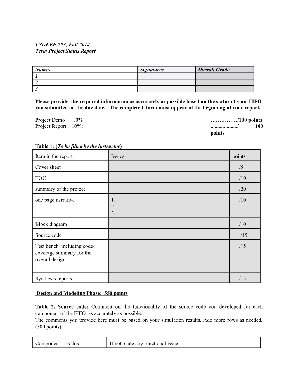 Csc/EEE 273, Fall 2003 Term Project Status Report