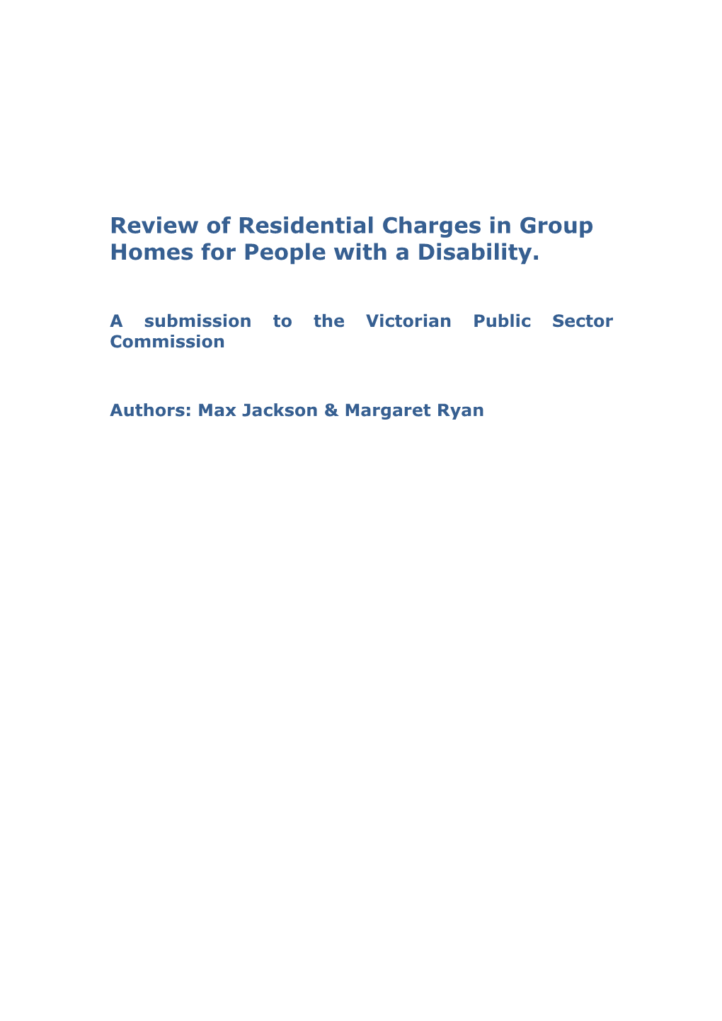 Review of Residential Charges in Group Homes for People with a Disability