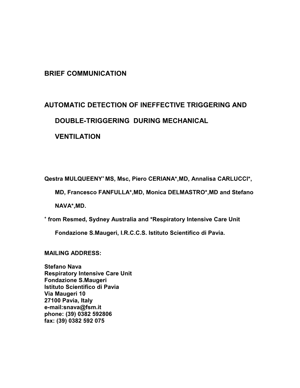 Automatic Detection of Ineffective Triggering and Double-Triggering During Mechanical