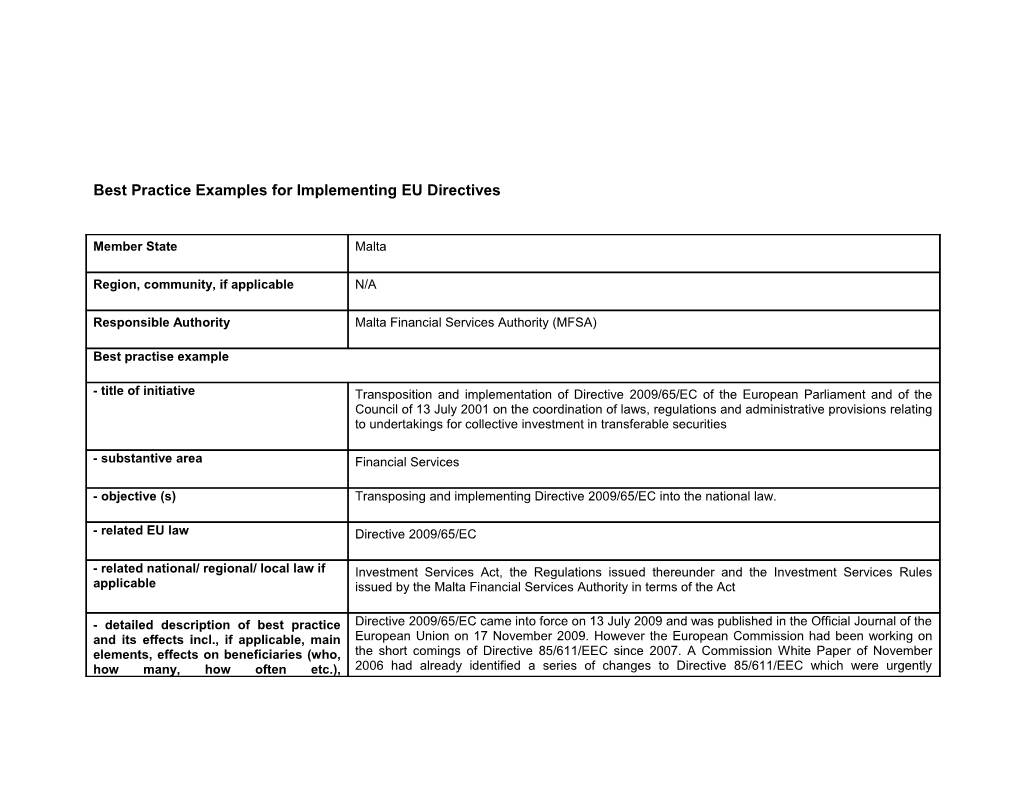 Best Practice Examples for Implementing EU Directives