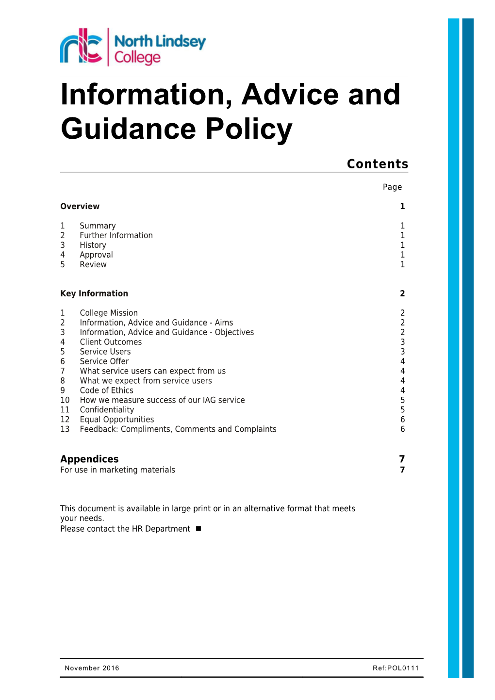 Information, Advice and Guidance Policy