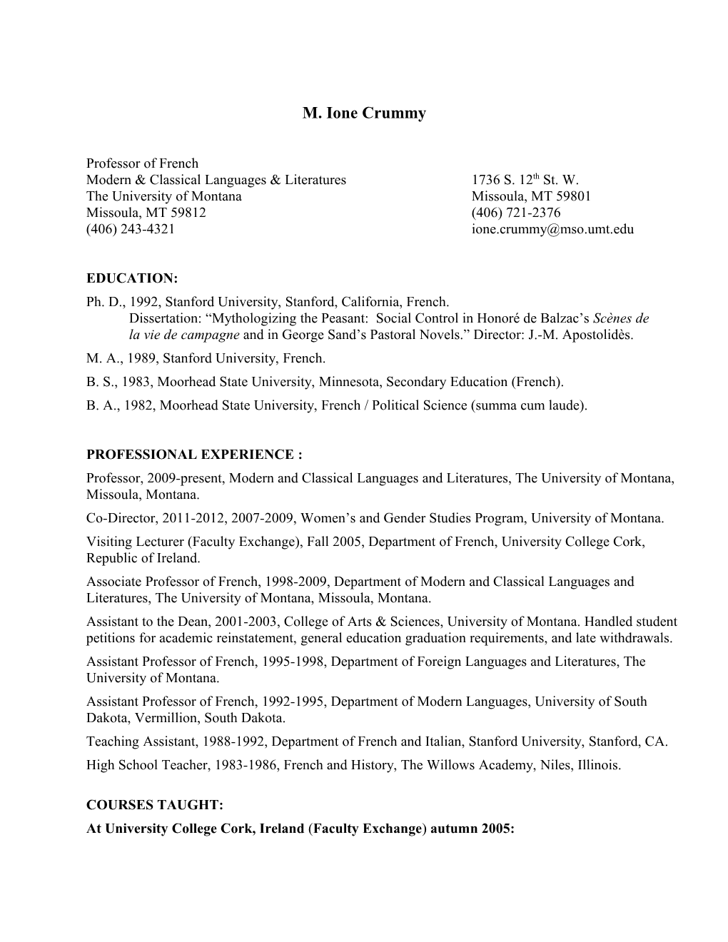 Cumulative Curriculum Vitae 1992 - 2001