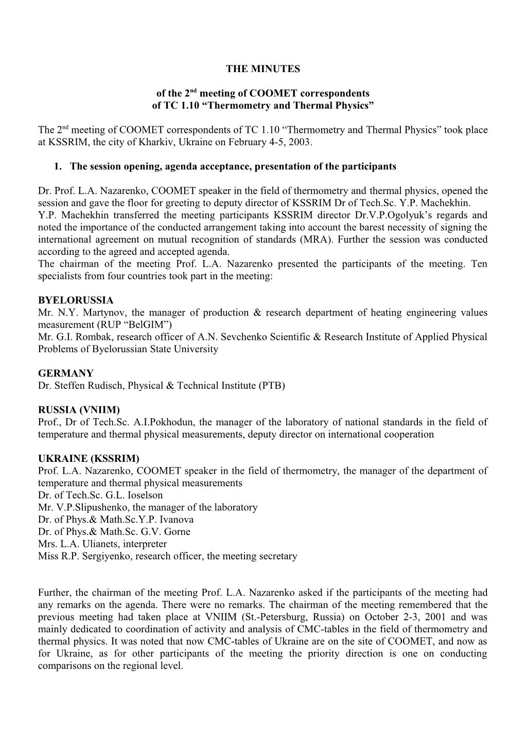 Euro-Asian Cooperation of National Metrological Institutions